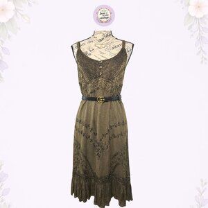 Vintage Beaded Maxi Dress • 1990s Embroidered Boho • India • L/XL